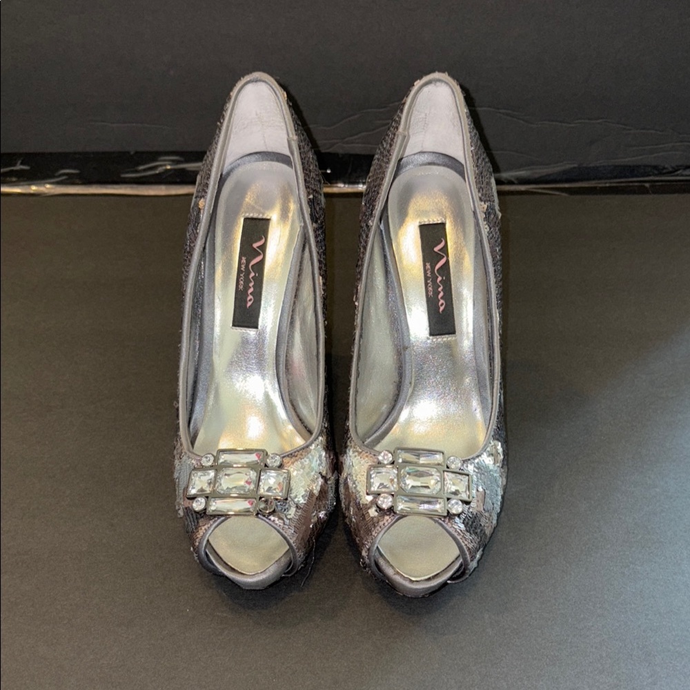 Silver Peep-Toe Women's Shoes